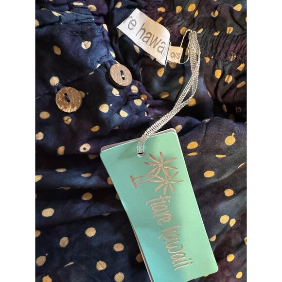 Tiara Hawaii Dress S M L Green Blue Tan Smocked Ruffle Flowy Washable NEW - Picture 10 of 13